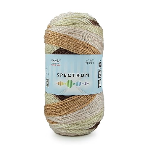 Image of Ganga Acrowools Spectrum Supersoft Knitting & Crochet Yarn | 100% Acrylic Wool Ball. Self patern Soft Hand Knitting Fancy Yarn to unleash creativity, perfect for Art & Craft, babywear, baby blanket, sweaters, ponchos, mufflers, socks, caps; threads works best with crochet hook needle; Avialable in multicolor (Pack of 1 ball = 100 grams).:; - (Cream Brown - STP002)