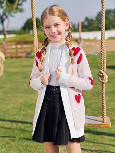 Image of Girls Cardigan Kids Open Front Oversized Sweater with Pockets | Casual Cardigans, Soft Knit, Long Sleeve, Uniform Cardigan for Girls, 7-14 Years