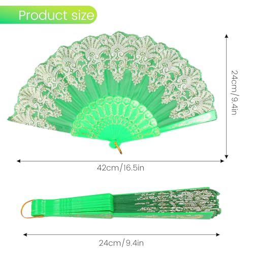 INNOLIFE Spanish Folding Retro Pattern Hand Fan for Women, Handheld Chinese Folding Fan Hand Fan for Party Dancing Wedding and Home Decoration (Green)