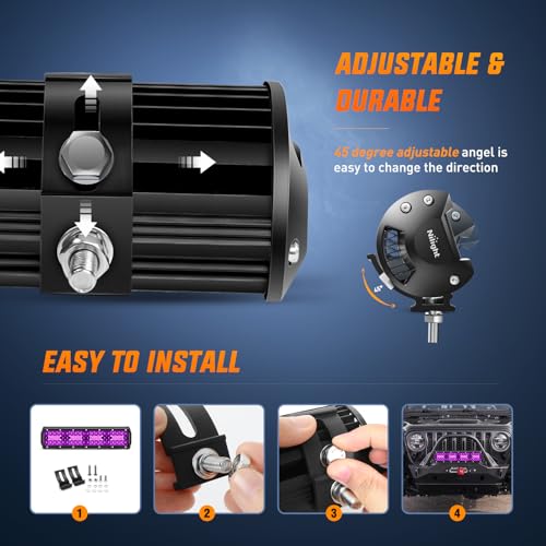 Image of Nilight 12 Inch LED Light Bar 240 W Purple | Triple Row Design, Flood Spot Combo Beam Off Road Driving Decoration Neon Hunting Lighting for UTV Pick-up Van Boat Tractor