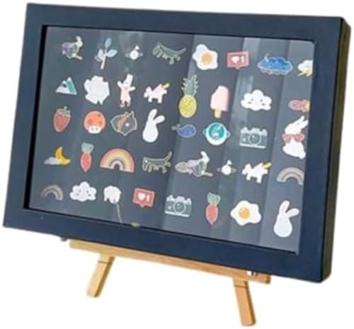 Lorxne 2個入り ピンバッジ ケース バッジコレクション ピンディスプレイボックス 透明防塵 軍メダルジュエリーピン ブラックパテントレザー 展示 整理 ギフト インテリア 防塵 記念 バッジ ジュエリーピン コレクター ほこり防止 (L,スタンド付