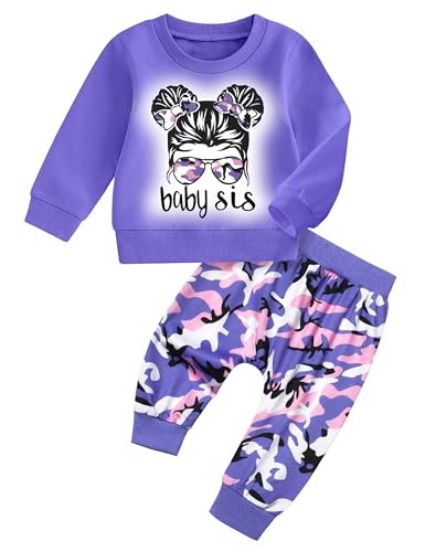 Toddler Baby Girl Clothes Cute Graphic Long Sleeve Sweatshirt Camouflage Pants Sweatsuit Infant Fall Winter Outfits