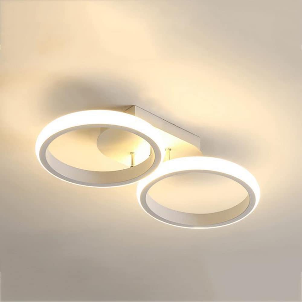 Modern LED Semi Flush Mount Ceiling Light, Minimalist Art Deco Ceiling Light Close to Ceiling Light, Home Ceiling Lighting for Bedroom Kitchen Aisle Balcony (White, Round, White Light, 2 Lamp Head)