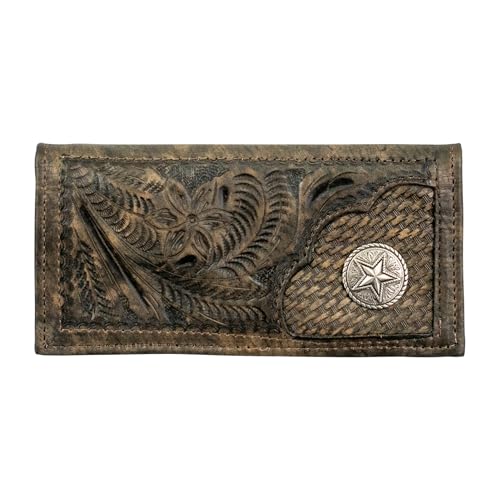 Portefeuille rodéo en cuir véritable long billfold pliant marron anthracite avec concho homme