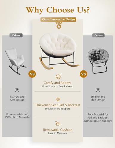 Kidirect Saucer Rocking Chair Nursery, Modern Upholstered Nursery Rocking Chairs and Round Comfy Chair with Cozy Cushion, Comfy Papasan Nursing Chairs for Reading, Fits Living Room &Bedroom &Classroom - Thumbnail 5