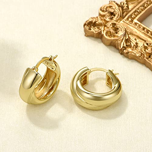 Image of FRUMOS 18K Gold Plated Chunky Hoop Earrings for Women Fashion Thick Gold Hoops Set Jewelry for Birthday Christmas Gifts