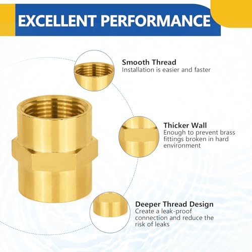 5-PACK GUOFIS Brass Pipe Fittings Coupling,1" NPT Female to 1" NPT Female, For Link Between Two Pipe or Fittings by GUOFIS - Used condition - Image 4