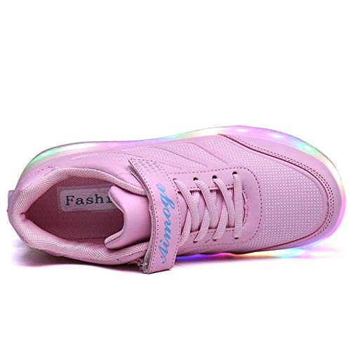 Wasnton Boys Girls Sneakers With Wheels Led Flashing Roller Skates Shoes Technical Retractable Wheels Skateboarding Shoes For Kids Gift Pink 39 #TOP4