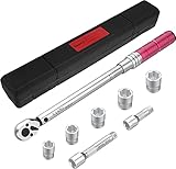 VANPO Llave dinamométrica de 1/2", 20-220 Nm, juego de 8 piezas, ± 3% de precisión de error con 2 alargadores de 75 mm y 125 mm, 5 llaves de vaso de 17 mm, 19 mm, 21 mm, 23 mm, camión, motocicleta