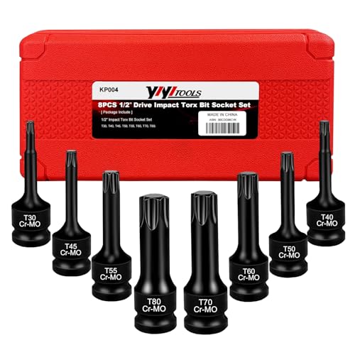 Image of YIYITOOLS 8Pcs 1 /2 inch Drive Impact Torx Bit Socket Set, Cr-Mo Steel, T30 T40 T45 T50 T55 T60 T70 T80, Impact Drive Allen Socket Kit