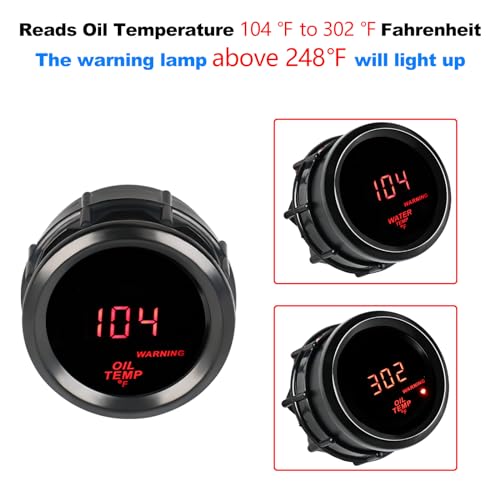 WATERWICH 2inch 52mm Oil Temp Temperature Gauge Meter Kit 104-302℉ DC12V with Sensor for Car Truck Marine Vehicle Automotive - Image 3