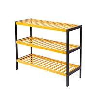 Topvaleur 3 Tier Bamboo Shoe Rack Wooden Shoes Storage Unit, Shoe Organiser with Shelves, Wardrobe Storage, Small Shoe Rack and Boot Organiser, Shoe Storage Bench (Black/Natural, 3 Tier)