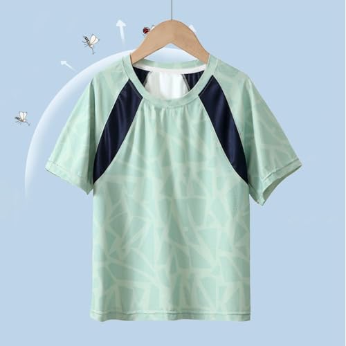 Summer T-Shirts for Girls Boys Fashion Color Block Print Short Sleeve Quick Dry Ice Silk Lightweight Athletic Tops2