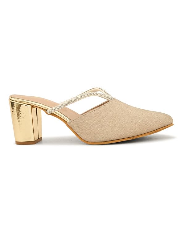 XE Looks Gold Women's Fashion Sandals | Faux Leather Comfortable and Stylish Block Heel | for Wedding Occasion 3 Inches Heel | for Women & Girls 4