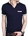 Men's Summer Button Striped Decor Short Sleeve Polo T Shirt With Pocket (S(Asian XL), Navy)