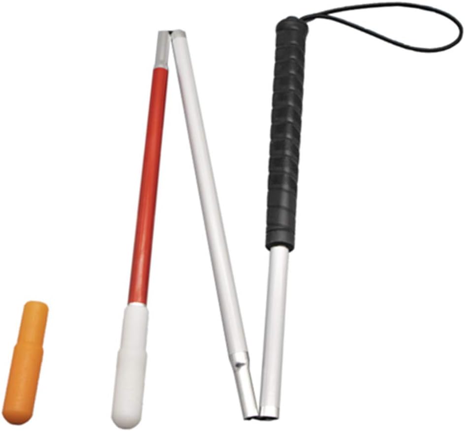 80cm White Cane, Aluminum Folding Cane for The Blind,Folds Down 3 Sections, with 2 Tips