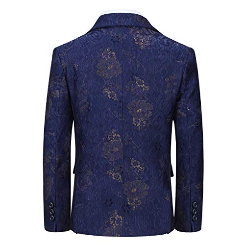 Boys Shiny Blue Pattern Paisley Suit Slim Fit 3 Pieces Suit Set Jacket Trousers Colorful Bowtie #TOP3