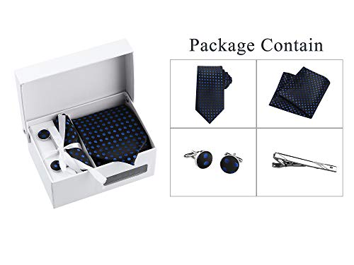 Allegra K Men's Polka Dots Self-Tied Tie Handkerchief Clip Cufflinks Wedding Business Necktie Sets One Size Black Blue #TOP4