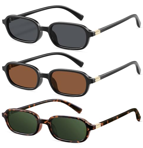 Retro Rectangular Sunglasses for Women Narrow Trendy Small 90s Style Square Frame UV Protection Sun Glasses