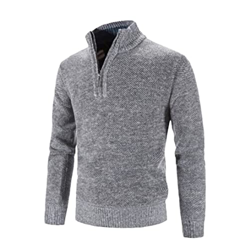 Pull d'automne homme col montant zippé grande taille peluche gris