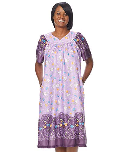 Image of AmeriMark Casual Women's Patio Muumuu House Dress Loose Comfortable Short Sleeve Sun Dress Lounger Gown Sleepwear for Ladies