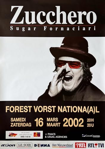 Poster Zucchero Belgique 2002 grand format 70x100 cm affiche musique