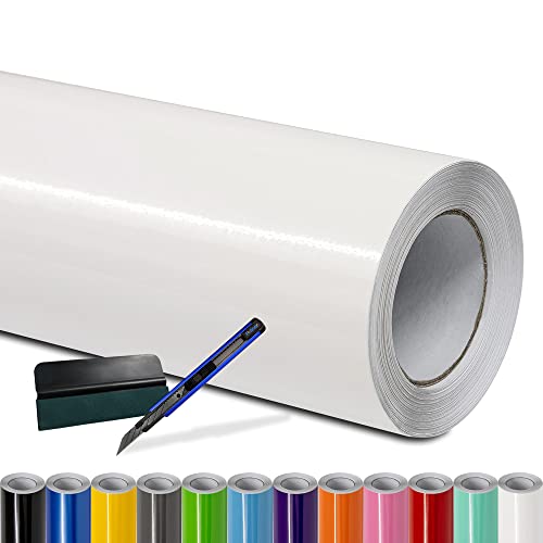 Folindo Autofolie Weiß Glanz (15€/m²) - 100 x 152 cm - Selbstklebende Auto Lackschutzfolie mit Luftkanal Technik – Blasenfreie Auto Folierung inkl. Rakel & Cutter – Car Wrapping Folie