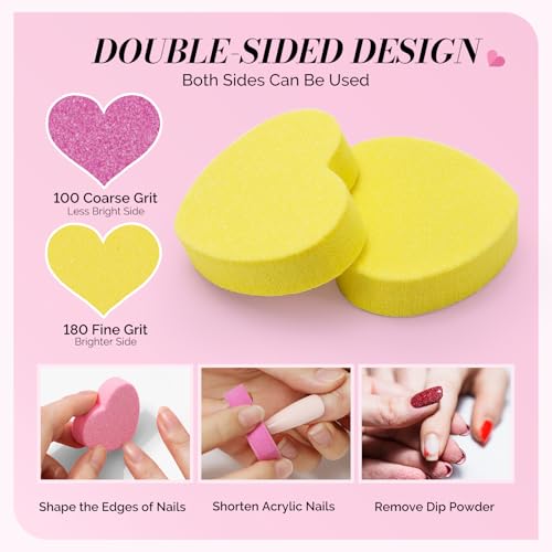 Image of MelodySusie Heart Shape Mini Nail Buffer Block,100 /180 Grit Double-Sided Sponge Nail File,Professional Nail Polishing Tools for Shaping and Smoothing,Suitable for Manicures and Pedicures,50 Pcs