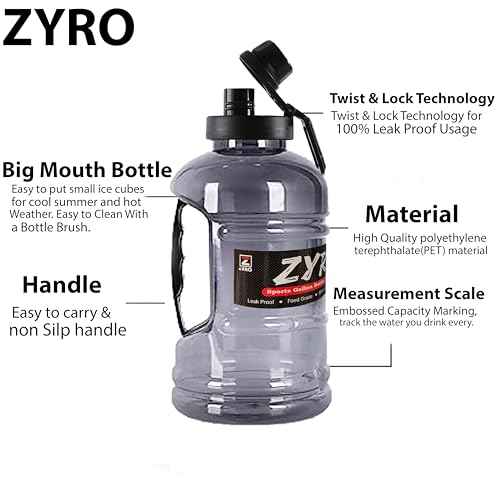 Image of Zyro Pack of 2, Gallon Water Bottle 1.5L with Mixer Ball & Strainer | BPA-Free, 100% Leak-Proof Gym, Office, Travel, Sports & Running Bottle Large Capacity Sipper for Men & Women Black Combo