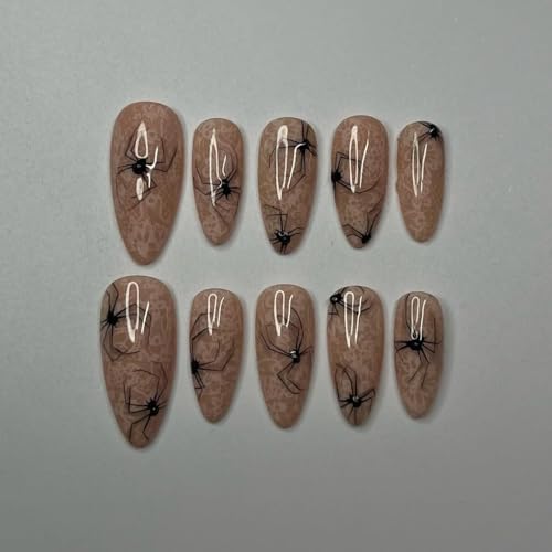 Handmade Horror Press On Nails – Nude Base with Black