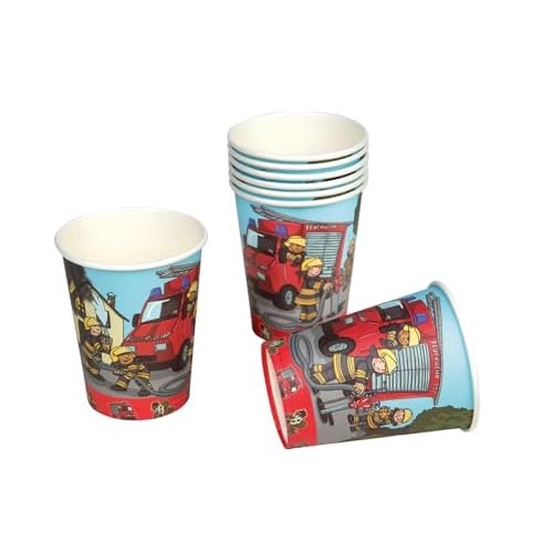 TIB 8 Becher * Feuerwehr * für Mottoparty und Kindergeburtstag Kinder Geburtstag Party Fete Set Jungen Pappbecher Partybecher Cups Fire Fighter
