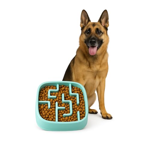 Image of Slow Feeder Bowl | Square Maze Food Bowl for Dogs and Cats | Anti Choking Puzzle Bowl | Anti Slip Interactive Feeding Dish | Durable & Easy to Clean | Anti Bloat and Aids Digestion (Blue)