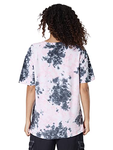 Image of The Souled Store|Tie Dye: Grey & Black Women and Girls T-Shirts|Loose fit Tie Dye Printed| Half Sleeve|80% Cotton 20% Polyester Grey and Black Color Women Boyfriend T-Shirts