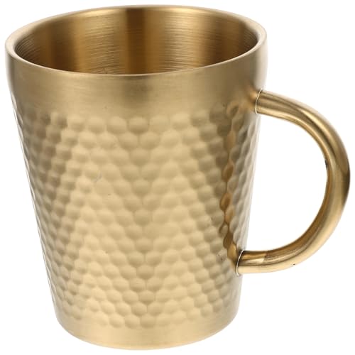 GRIRIW Taza de Café Creativa de Metal Textura Martillada Dorada, 300 Ml, Doble Capa Resistente a Caídas, Multifunción para Desayuno, Leche y Té, Adecuado para Hogar y Oficina