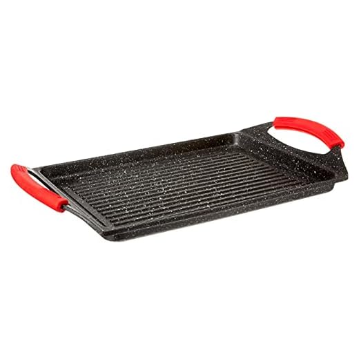 Euronovità EN-22141 Padella, Griglia, bistecchiera pietra nera 46 cm stone vulcanica rivestimento in pietra,fondo induzione