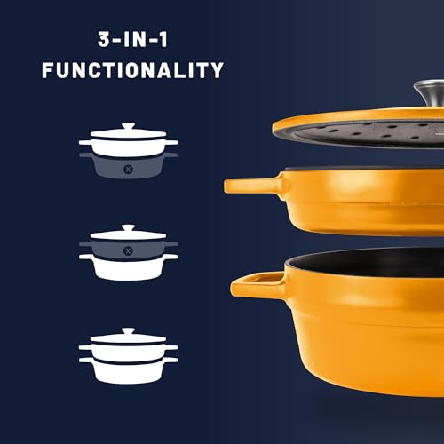 Image of All American 1930 - Dutch Oven - The Complete Set, Mustard Yellow - 7.75qt Capacity - Ideal for Family Meals & Versatile Cooking - Non Stick & PFAS Free - Made in the USA
