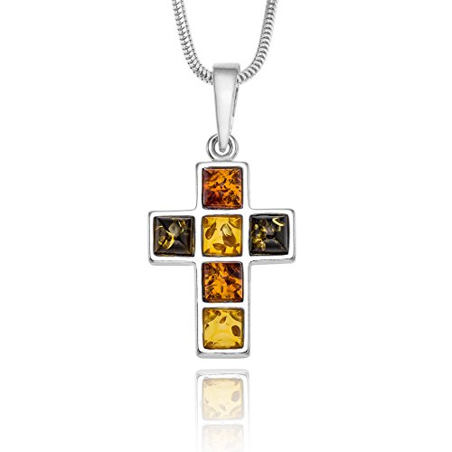 Collier femme avec pendentif croix en ambre naturel, un bijou intemporel d'une élégance rare