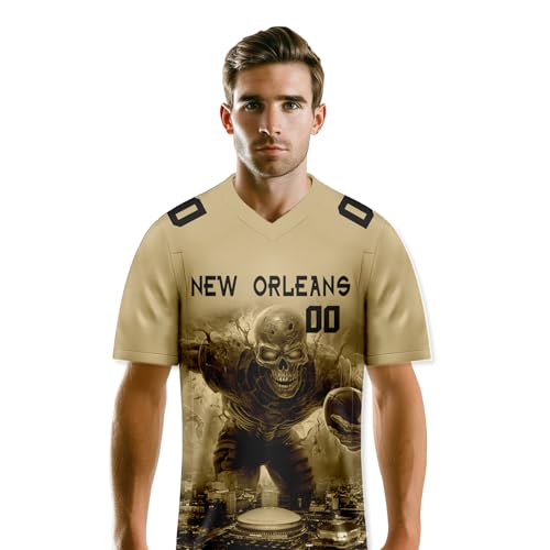 Custom City Football Jersey Skull Game Day Shirt Halloween Personalize Name Number Fans Gift for Men Women Youth - Image 4
