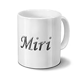 printplanet Tasse mit Namen Miri - Motiv Chrom-Schriftzug - Namenstasse, Kaffeebecher, Mug, Becher, Kaffeetasse - Farbe Weiß