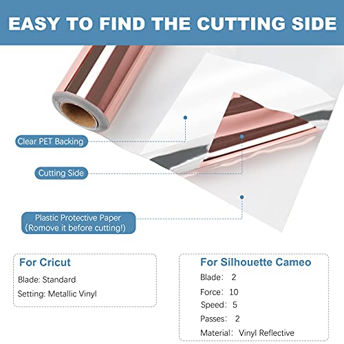 Image of HTVRONT Rose Gold Chrome Permanent Vinyl - 12 inch x 10FT Mirror Metallic Permanent Adhesive Vinyl Roll Compatible with Cricut Cutting Machine - Easy to Weed & Transfer