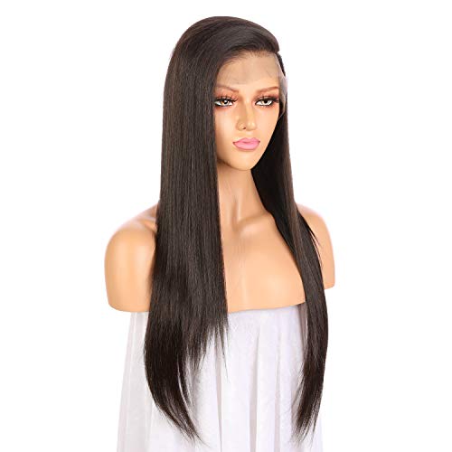 LangerHair Dark Brown 13×6 Lace Front Wigs Middle Part Kanekalon Synthetie Silky Straight Hair Wigs For Woman Half Hand Tied Heat Resistant 22 Inch