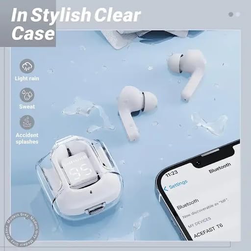 Bluetooth Ultrapods Buds with Transparent Charging Case,Mic 240 Bluetooth Headset Multicolour Bluetooth Headset (Multicolor, True Wireless) - in Ear (white) 3 41JT8yIhR+L