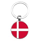 Art Attack Denmark Keychain, Danish Flag Map Country Dane Dannebrog Nordic Cross Charm Pendant Key Chain (Silver)
