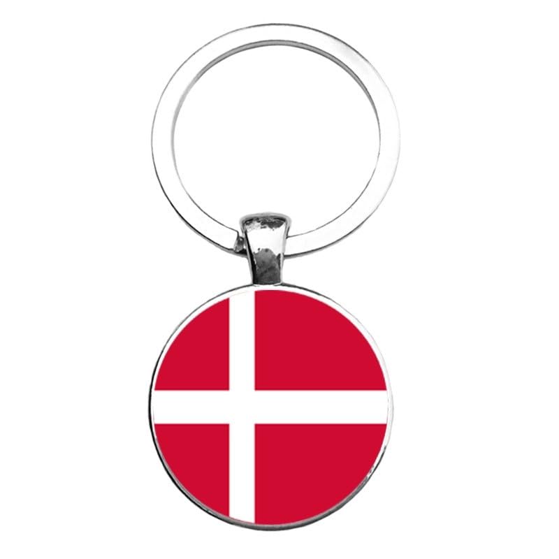 Art AttackDenmark Danish Flag Dane Dannebrog Nordic Cross Keychain, Silver, S