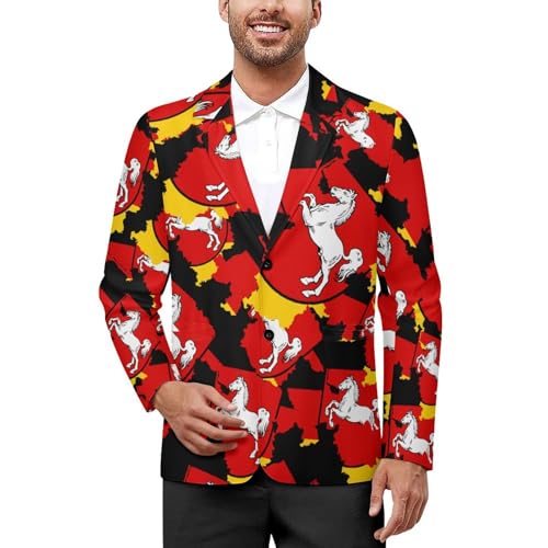 Flag Map of Lower Saxony Men's Slim Suit Long-Sleeve Prom Tuxedo Classic Two Button Business Jacket