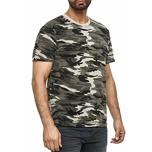 Camiseta de camuflaje con cuello redondo para hombre, diseño de camuflaje, atlética, manga corta, militar, cuello redondo, estilo vintage, Verde, Large