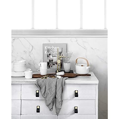 FRIADE Genuine Leather Drawer Pulls(2.4" x1") with Solid Brass Hardware(0.7" Dia) for Kitchen,Living Room,Bedroom,Children’s Room Anti-Collision Cabinet Knobs,2 Pack (Black) Cover