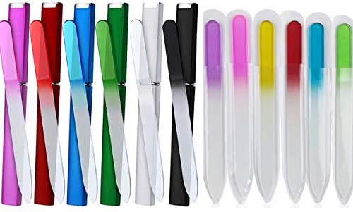 12 Pack Glass Nail Files with Case Crystal Glass Fingernail Files Double Sided Glass Nail File Mixed Color Manicure Set for Gentle Nail Care for Women Girls