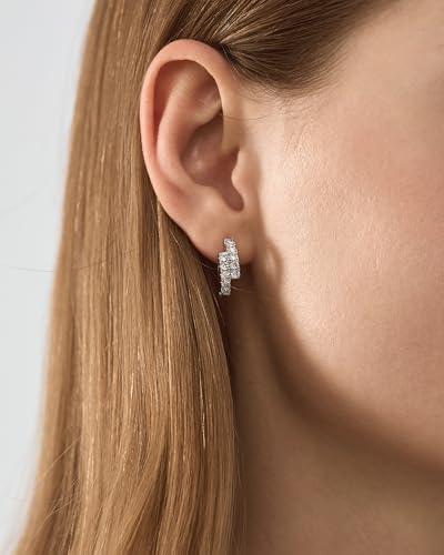 925 Sterling Silver Cubic Zirconia Double Hoop Earrings for Women, Hypoallergenic Sparkling Diamond Hoop Earrings for Daily Wear3