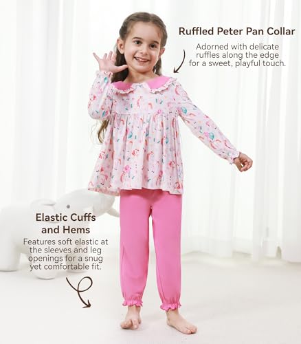 Image of Toddler Girls' Clothes-Viscose from Bamboo, Long Sleeve Ruffle Top with Pant Sets for Kids 2Pcs Fall Outfits 2T-6Y